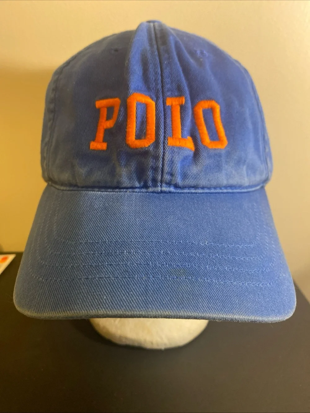 Vintage Polo Ralph Lauren Sport Spellout Hat Blue Orange Strapback Cap 90s